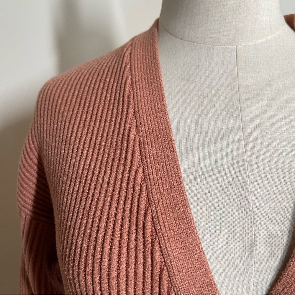 Lulu’s Women’s Deep Coral-SZ S- Long Sleeve Ribbed Knit Cardigan Sweater - Picture 9 of 11